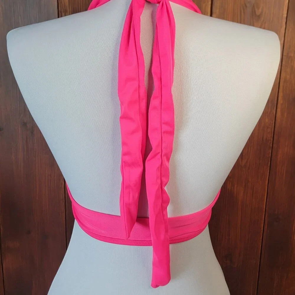 Aerie Scoop Bikini *TOP‎ ONLY* S|P Hot Pink Tie Front Halter Top Tie Two Ways